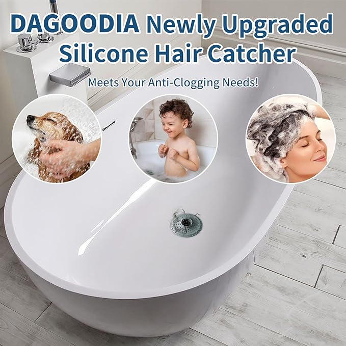 Bathtub Drain Hair Catcher,Tub Shower Drain Hair Trap/Strainer,3PCS Silicone Collapsible Tub Hair Catcher Drain Protector Designed for 1.47" to 1.75'' Regular Drains(Greyish Blue)