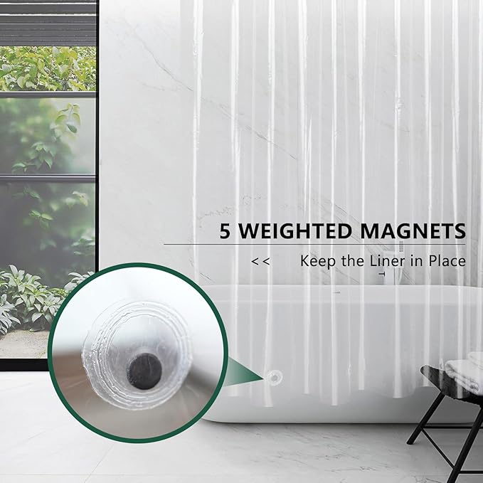AooHome Thin Clear Shower Curtain Liner, 72x72 Premium Light Weight EVA 4G Plastic Bathroom Shower Liner with Rustproof Metal Grommets and 5 Magnets for Shower Stall, Bathtubs (No Hooks)