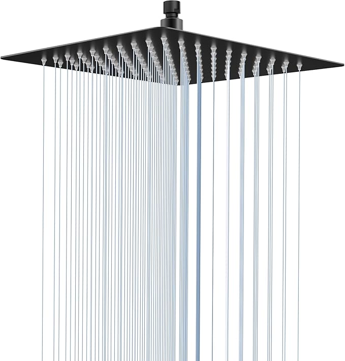 Rain Shower Head, 10 Inches Large Rainfall Shower Head, 304 Stainless Steel Made, Ceiling or Wall Mount, High Pressure Flow, Ultra Thin, Matte Black