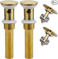 Bathroom Sink Drain, 2 Pack Gold Drain Stopper Bathroom Sink with Overflow, Pop Up Drain Assembly with Detachable Strainer Basket, Built-in Anti-Clogging Strainer,Stainless Steel