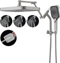 14" High Pressure Rain/Rainfall Shower Heads With Handheld Spray Combo (3+1 Settings & Built-in Power Wash Mode), Double/Dual Shower Head With Handheld - Height/Angle Adjustable(Brushed Nickel)