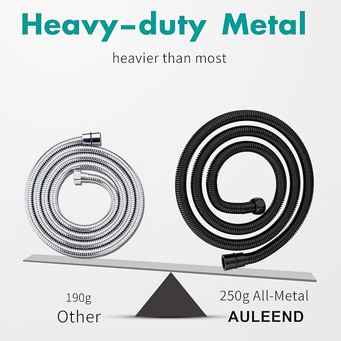 AULEEND，59 inch，encrypted shower hose 304 stainless steel metal - Extra long shower hose -（Universal Connection G 1/2" x 1/2")（Matte Black）