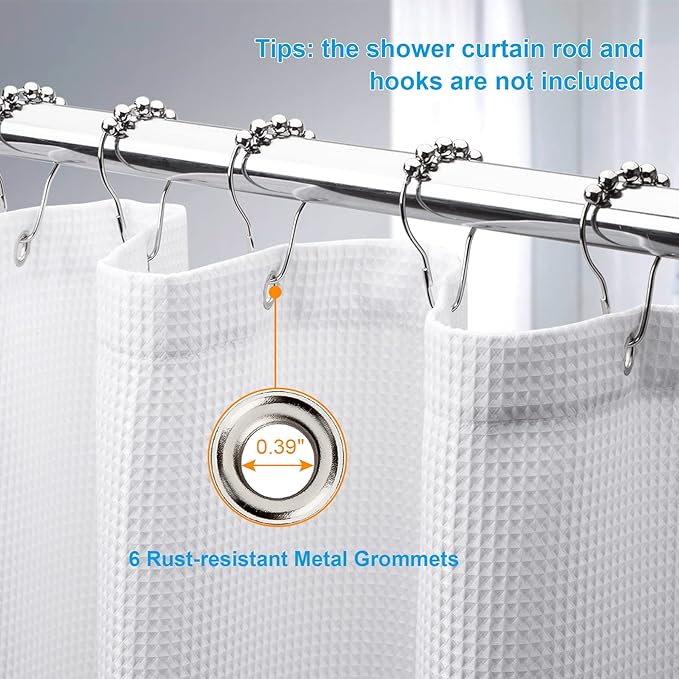 AmazerBath White Waffle Shower Curtain, 36x72 Inches, Fabric Stall Curtain With Waffle Weave, Hotel Quality Bathroom Shower Curtains