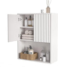 Fluted Bathroom Wall Cabinet Over The Toilet Storage,Wall Mounted Cabinet with Adjustable Shelf,Floating Cabinet Organizer Hanging Cabinet,Kitchen and Laundry Room Cabinets (White,1 PC)