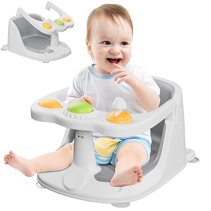Baby Bath Seat for Babies 6 Months & Up, Bath Seats for Babies Sitting Up, Non-Slip, Comfortable Infant & Toddler Bath Seat for Newborns, Grey Baby Bath Chair