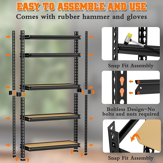 LEVELEVE 5-Tier Heavy Duty Storage Shelving Unit, 2000 lbs Capacity, Adjustable Metal Utility Shelf, 35" L x 16" W x 73" H for Garage, Kitchen, Pantry, Basement, Bathroom, Laundry,4 Pack