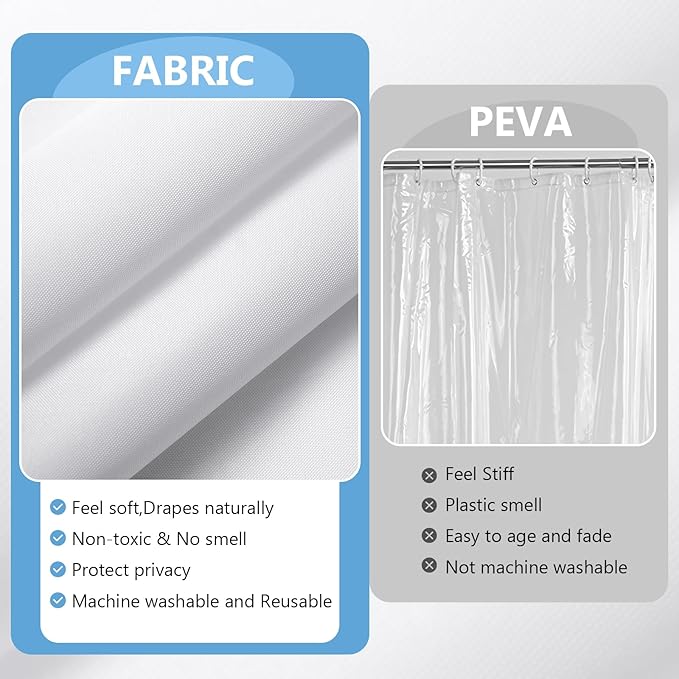 120GSM Ultimate Waterproof Fabric Shower Curtain Liner - TPU Lamination Technology with 3 Magnets,Machine Washable,71x72 Inch Soft Cloth Shower Curtain or Shower Liner,for Bathroom(White)