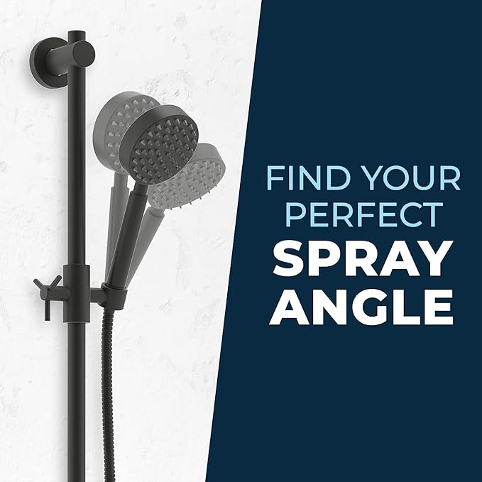 HammerHead Showers® Solid Metal 27.5 Inch Shower Slide Bar Set and Handheld Shower Head with Hose — MATTE BLACK — 2.5 GPM High Pressure Spray Wand — Easily Adjust Height & Angle of Handshower
