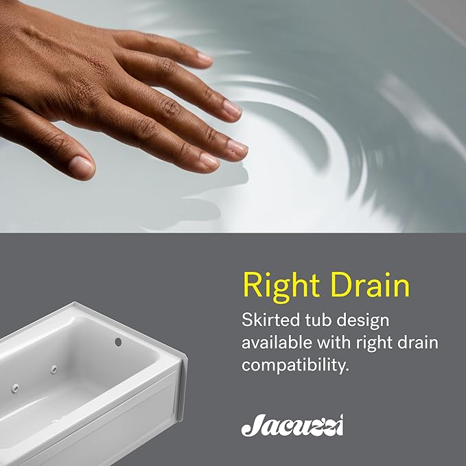 Jacuzzi SIGNATURE Acrylic Drop-In Bathtub, Jet Massage Tub, Slip Resistant, Right Drain Placement, 60" (L) x 36" (W), Rectangle, White