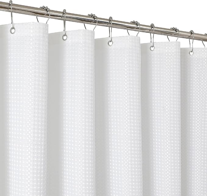 2-in-1 Waterproof Fabric Shower Curtain - No Separate Liner Needed, Hotel-Style Waffle Weave, Effortless Cleaning & Washable Bathroom Shower Curtain Set,72Wx78H,White