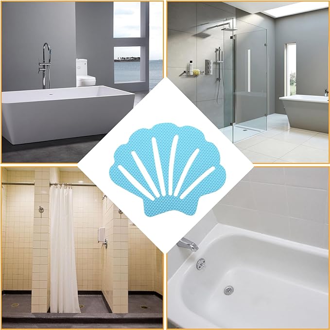 30 Pcs Bathtub Stickers Non Slip, Shell Shaped Tubs Safety Shower Treads, Adhesive Sticker for Bathroom Bathtub, Shower Floor,Blue (Blue and Pink)