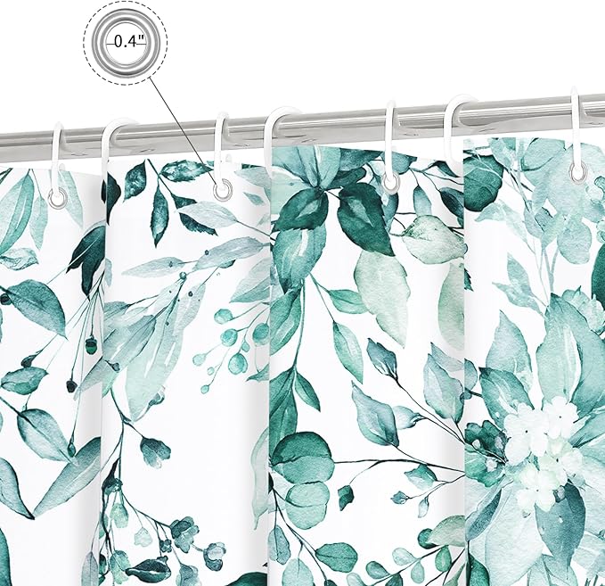 Gibelle Small Stall Shower Curtain 36 x 72, Narrow Teal Floral Shower Curtain for Bathroom, Watercolor Plant Eucalyptus Leaves Fabric Shower Curtain Set