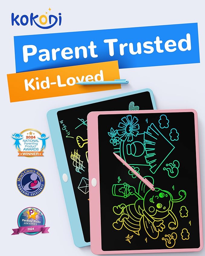 KOKODI LCD Writing Tablet, 16 Inch Colorful Toddler Doodle Board Drawing Tablet, Erasable Reusable Electronic Drawing Pads, Educational and Learning Toy for 3-6 Years Old Boy and Girls