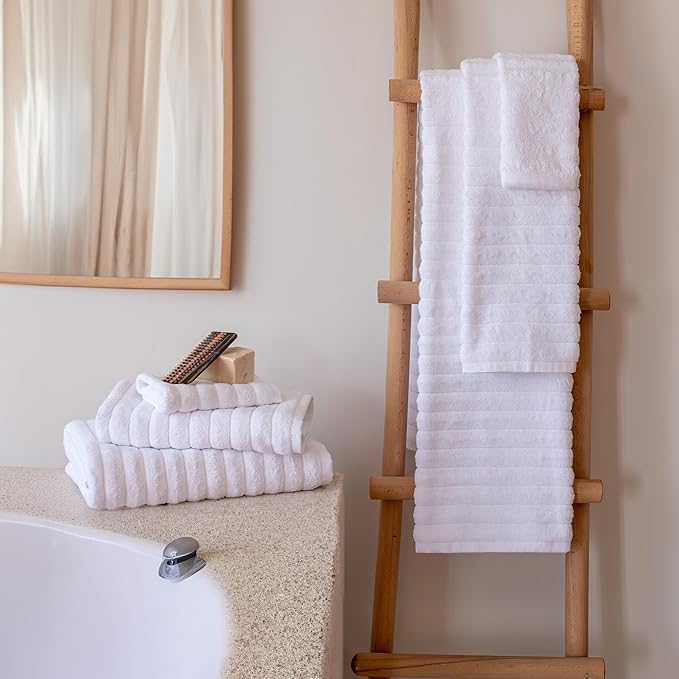 Classic Turkish Towels CTT Luxury 6 Piece Towel Set, 100% Turkish Cotton, Quick Drying, Highly Absorbent & Comfy, Includes 2 Bath Towels, 2 Hand Towels & 2 Washcloths | (White)