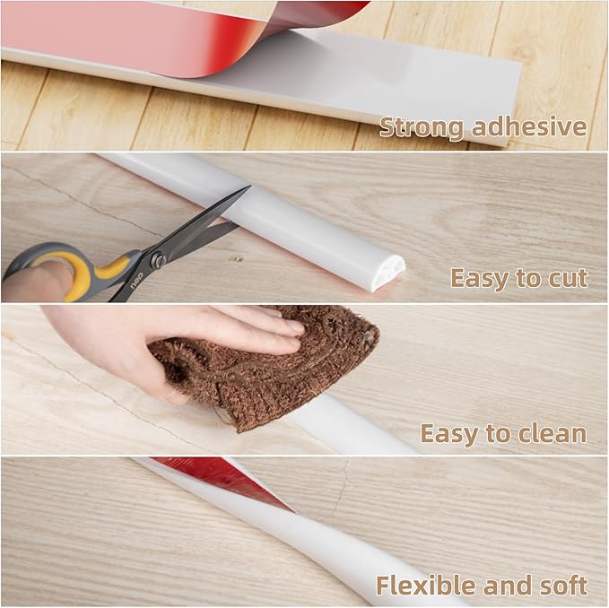 78” White Shower Threshold Water Dam Stopper for Dry and Wet Separation,Self Adhesive Collapsible Walk in Shower Splash Guard Seal Strip,Silicone Sink Edge Water Barrrier for Bathroom and Kitchen