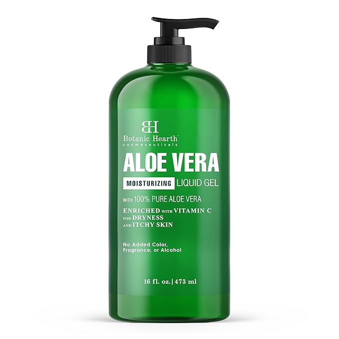 Botanic Hearth Aloe Vera Moisturizing Liquid Gel – 100% Pure Aloe, Enriched with Vitamin C for Dry & Itchy Skin – No Added Color, Fragrance, or Alcohol – 16 fl. oz