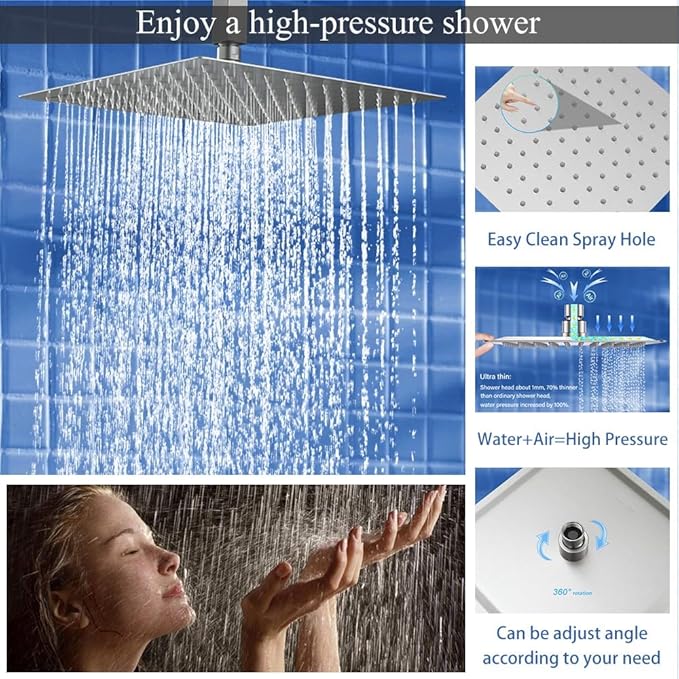 Shower Faucet Set Brushed Nickel Shower System, Ceiling Mount 10 Inch Shower Head with 6 Inch Wall Mount Shower Head, Knob Switch Diverter Shower Faucet, Rough-in Valve Body and Trim Included