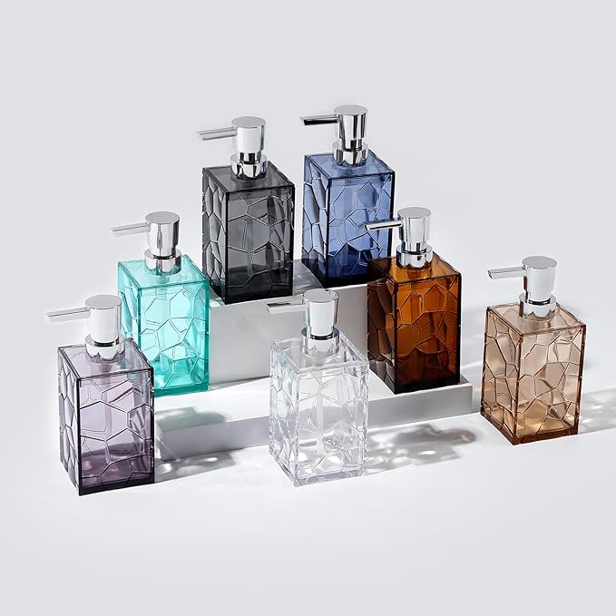 Hand Soap Dispenser, Clear Acrylic Plastic Liquid Pump Bottles Refillable Lotion Dispenser for Bathroom Decor Kitchen College Dorm, Blue