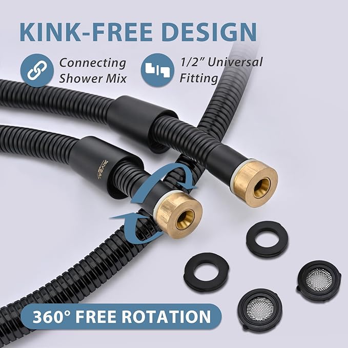 Black Shower Hose Replacement For Cleaning 304 Stainless Steel Shower Head Hoses 59 Inches High Pressure Bidet Hose Flexible Matte Black Extension Showerhead Hoses Extra Long