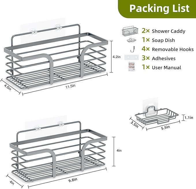 Yougai 3 Pack Shower Caddy Organizer Shelf Rack, Rustproof Corner Bathroom Storage Organization, Wall Mount Adhesive Shower Organizer With Soap Dish For Bathroom Storage&Home Decor&Kitchen-Dark Grey