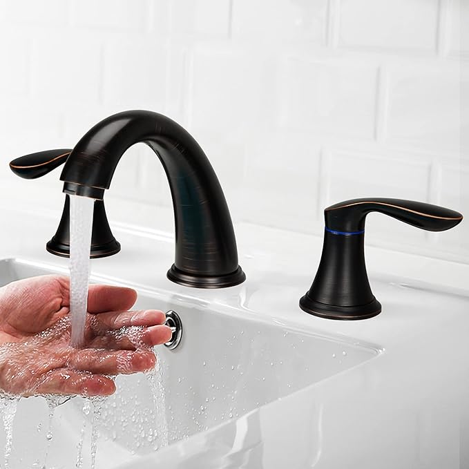 Bathroom Sink Faucet, Faucet for Bathroom Sink, Widespread ORB Bathroom Faucet 3 Hole with Stainless Steel Pop Up Drain and cUPC Lead-Free Hose-(Oil Rubbed Bronze)