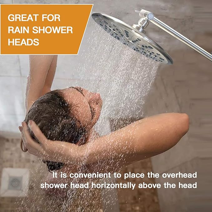8 Inch Shower Head Extension Arm Brushed Nickel. Solid Brass Adjustable Shower Arm Extension. Lower Or Raise Any Rain Or Handheld Showerhead To Your Height & Angle – Universal Connection