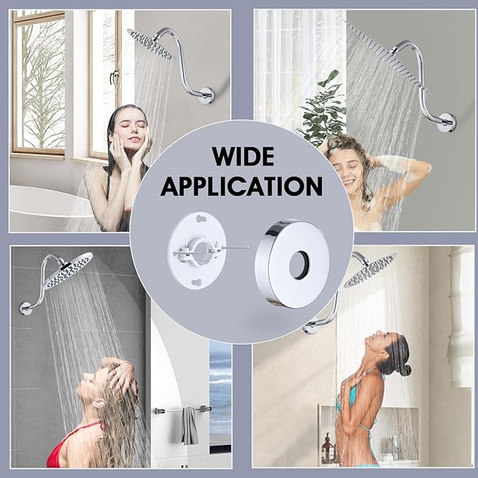 Shower Head Arm 10 Inch Chrome, S Shaped Shower Head Extender Arm with Flange and Stabilizer