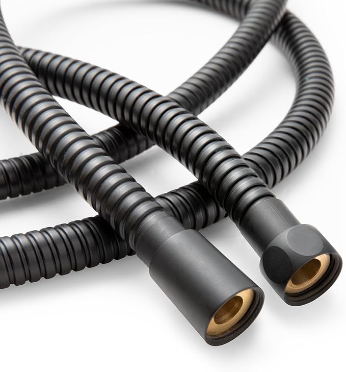 OFFO Shower Hose High Flow 0.43” Large Bore, 100 in Kink Free Stainless Steel Shower Head Hose Replacement G1/2”, Leak-proof Extra Long Flex Handheld for Pet Bathing Cleaning, Matte Black