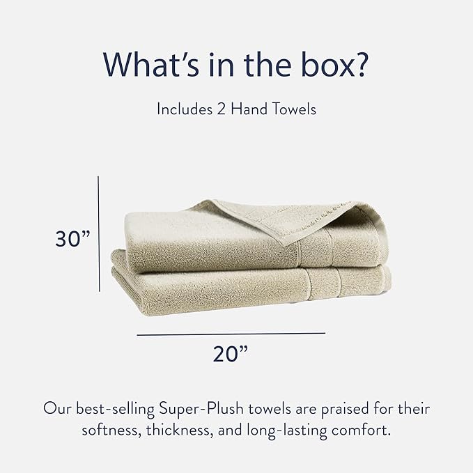 Brooklinen Super-Plush Turkish Cotton Hand Towels - Set of 2 - Cotton, 820 GSM, Highly Absorbent, Machine Washable, Perfect for Home & Bathroom (20" x 30", Stone)