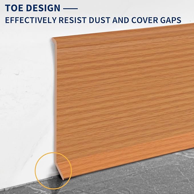 Flexible Baseboard Molding Trim 4 Inch Self-Adhesive Vinyl Wall Base Peel and Stick Cove Base Rubber Wall Baseboard Moulding Trim (100Ft, Yellow Oak)