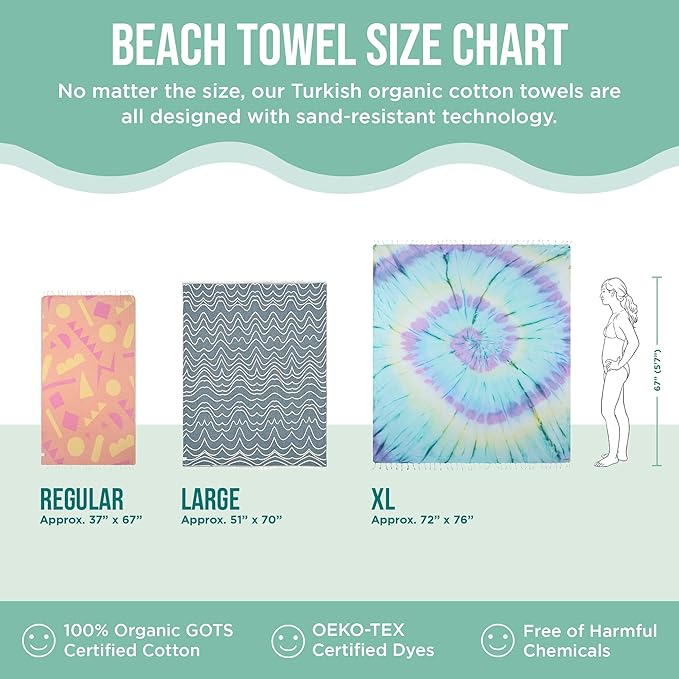 Sand Cloud Turkish Beach Towel - Sand Free - 100% Organic Turkish Cotton Yarn - Quick Dry Towel for Beach, Picnic Blanket or Throw - As Seen on Shark Tank - Sunset Swim