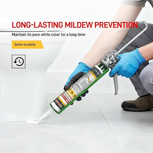 VGS 798 Professional Silicone Sealant Caulk 10.15 Oz Cartridge, 12 Pack - for Kitchen & Bathroom, White, 100% Waterproof Silicone Sealant,Shrink & Crack Proof