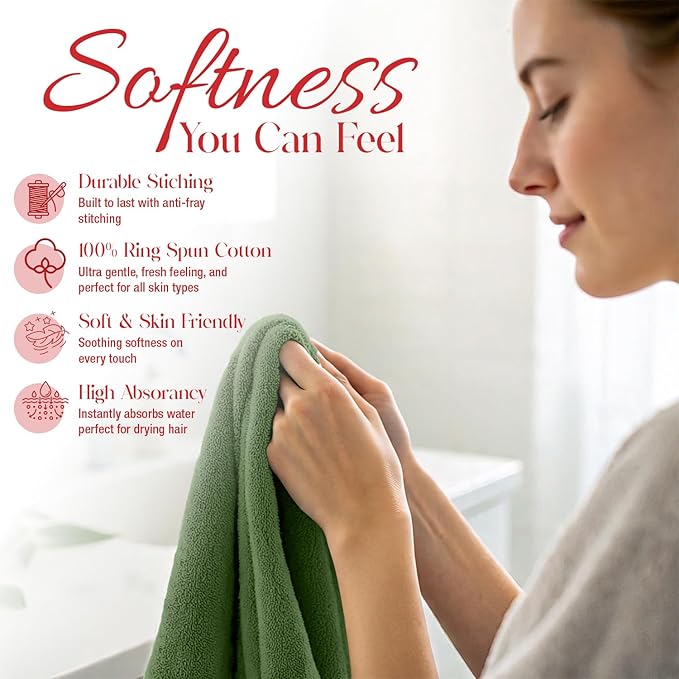 RIVERSIDE 12 Pack Washcloths - 12x12 Inches, 400 GSM, 100% Ring-Spun Cotton - Soft, Absorbent & Durable Face and Body Towels - for Bathroom, Spa, Gym, Makeup Removal & Everyday Use - Sage Green