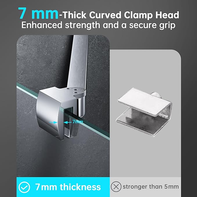 Frameless Shower Door Support Bar, Stainless Steel Wall-to-Glass Support Arm to Fixed Shower Glass Panel, for 1/4"-3/8" (6-10 mm) Door, 180° Pivot & Stow-Flat Mode (Chrome, 27.6-inch(700mm))