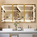 APRILSOUL 48X32 Inch Gold Bathroom Medicine Cabinet with Mirror, Recessed or Surface Lighted Medicine Cabinet with 3 Colors Temperature, Dimmable Light