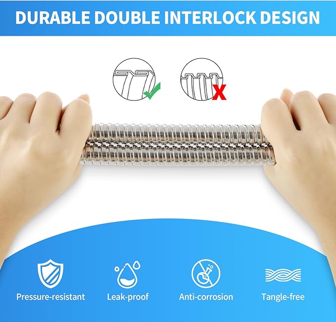 98" Metal Shower Hose Replacement Handheld Kink Free Stainless Steel Shower Head Wand Hose Extension Extra Long with Brass Insert and Nut, Durable & Flexible for Pet Bathing Cleaning