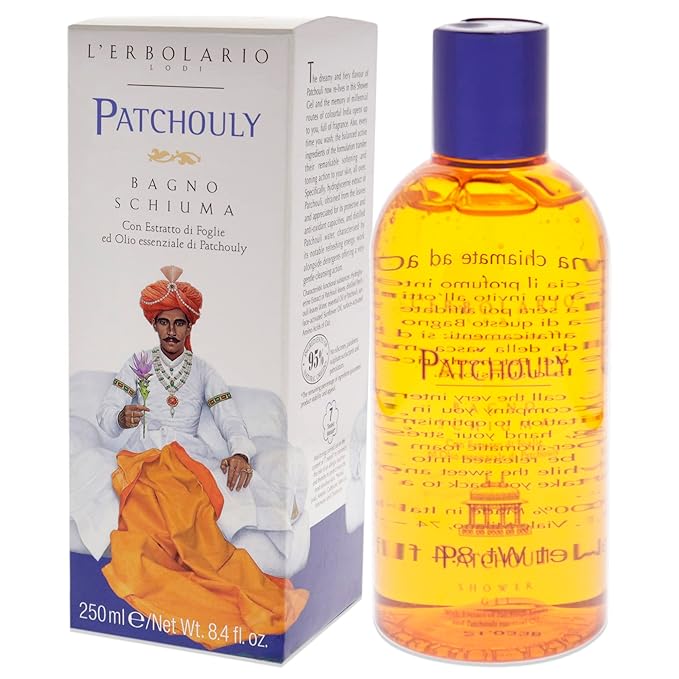 L'Erbolario Shower Gel - Protecting Body Soap with Essential Oil, Sunflower Oil - Body Wash for a Gentle Cleanse and Skin Toning - Patchouli - 8.4 oz
