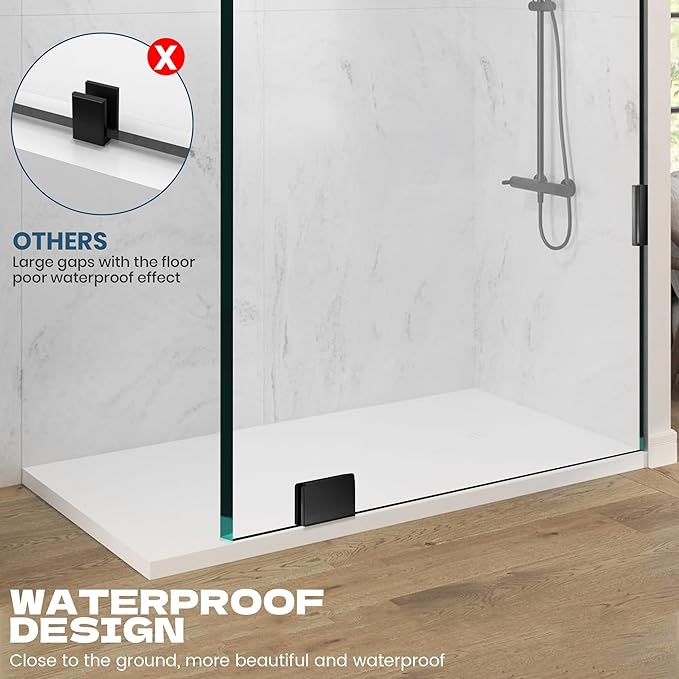 Frameless Shower Door, 26" W ×78" H Fixed Shower Glass Panel with Clamps, 3/8" (10mm) Glass Shower Doors, Clear Tempered Bathroom Shower Panel in Matte Black