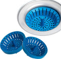 Kitchen Sink Strainer 3.25" - Dripsie Anti-Clog Food Catcher, Flexible Drain Basket, Dishwasher Safe, Standard Fit, Made in USA (3-Pack Blue)