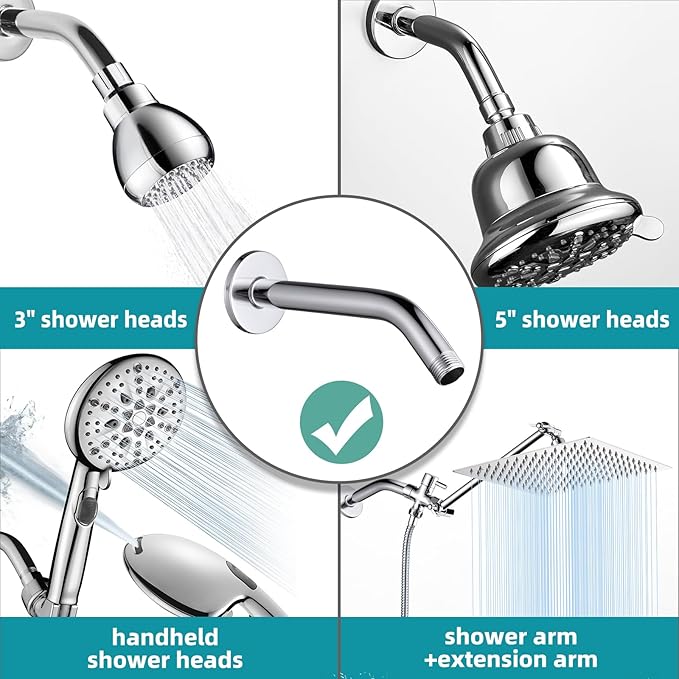 Cobbe Shower Arm with Flange and Teflon Tape, 8-Inches Wall Mounted Shower Pipe Arm 304 Stainless Steel Extension for Fixed Shower Head, Chrome