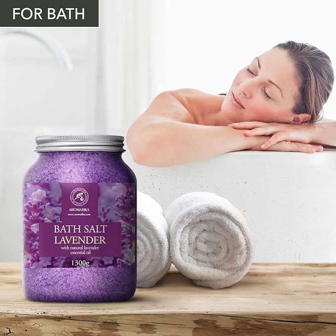 Sea Salt Lavender with Natural Lavender Essential Oil 46 Oz - Lavender Bath Salts - Lavanda Salt 1300g - Best for Good Sleep - Stress Relief - Beauty - Relaxing - Bathing - Body Care