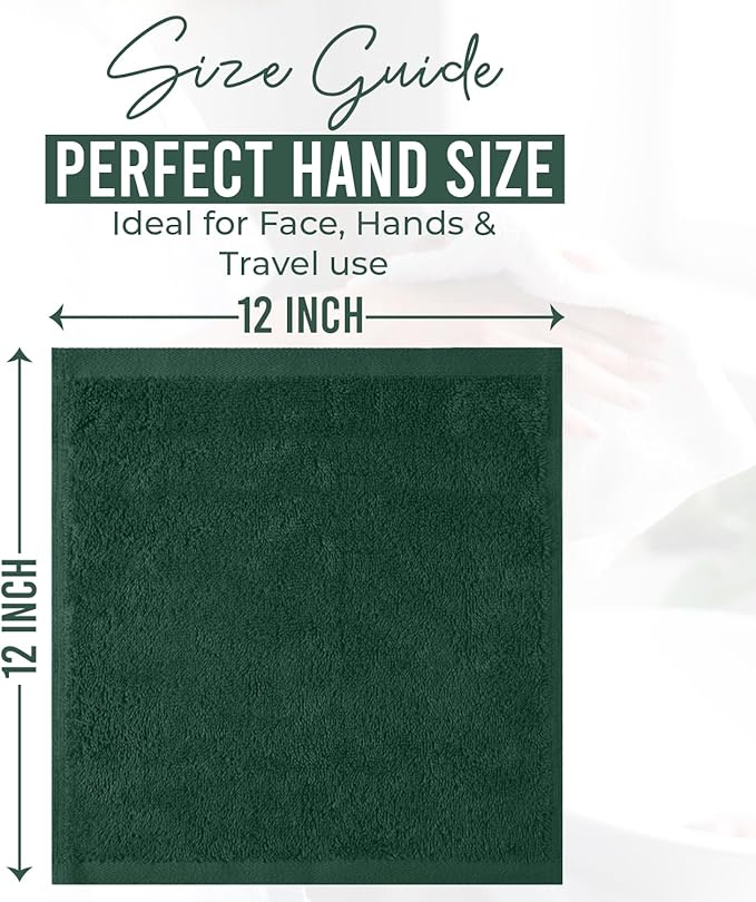 DAN RIVER 24 Pack Wash Cloths for Showering [12x12] - 100% Cotton Washcloths Premium Quality Flannel Face Cloths for Bathroom, Highly Absorbent and Soft Feel Wash Clothes, Huntergreen