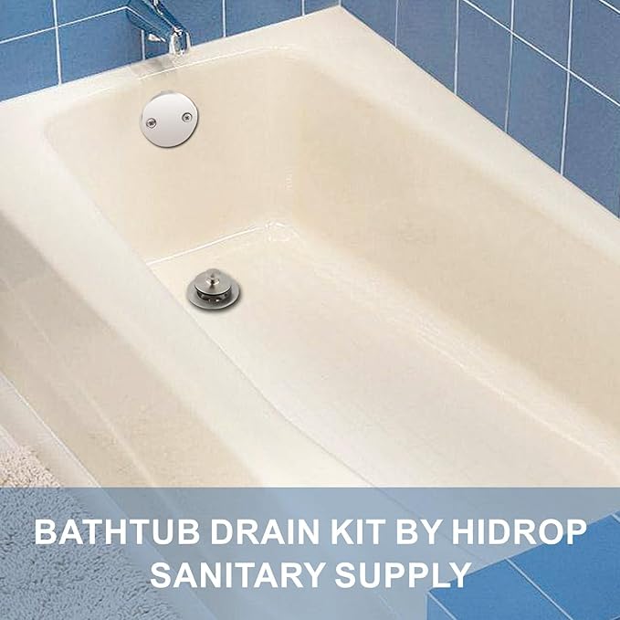 Brushed Nickel Tub Drain Lift &Turn Tub Trim Set with Two-Hole Overflow Faceplate Conversion Kit Assembly, Hidrop Bathtub Drain Replacement Trim Kit and Universal Fine/Coarse Thread