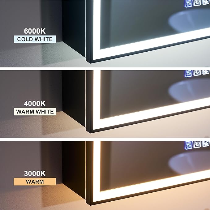 WELLFOR 36" X 30" LED Mirrored Medicine Cabinet, Medicine Cabinets with Lights for Bathroom, Defogging Function Mirror Cabinet, Bathroom Medicine Cabinet with USB Port & Outlet, Double Doors