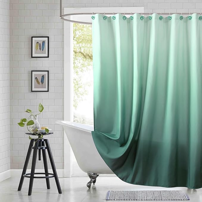 Fabric Shower Curtain 78 Inches Long, Green Ombre Cloth Shower Curtains for Bathroom, Modern Waterproof Bathroom Curtains, 72" W x 78" H
