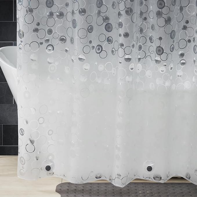 AooHome Plastic Narrow Shower Curtain Liner - EVA 3D Circle Pattern Design Bathroom Shower Curtain with Hooks, Bottom Magnets, 10G Heavy Duty, Water Repellent, Semi Transparent, 54x72 Inch