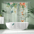 Clear Colorful Floral Butterfly Shower Curtain Liner, Plastic Pretty Pink and Orange Flower Green Eucalyptus Leaf Shower Curtains for Bathroom, 72x72 Weighted Magnetic Shower Curtain Set with 12 hooks