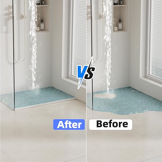 39 Inch Shower Threshold Water Dam Barrier,Silicone Shower Door Bottom Seal for Water Stopper,Flexible Edge Trim for Kitchen Sink Splash Guard,Self Adhesive Water Blocker for Bathtub,White