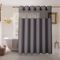 Inhousolu No Hook Shower Curtain with Snap in Fabric Liner Set Waffle Weave 230GSM Weighted Hem, Waterproof & Washable Bathroom Curtain Spa Luxury with Mesh Top Window 72" W x 72" L Graphite Grey