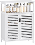 HITNET White Bathroom Cabinet, Bamboo Storage Cabinet Freestanding, Side Tall Storage Organizer for Kitchen Living Room Entryway